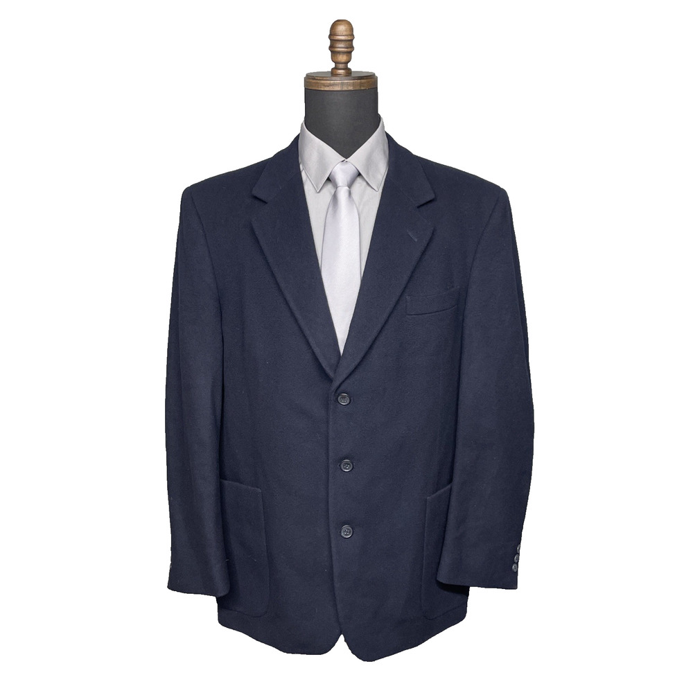 Vtg 90s Jean Paul Germain Paris Mens 44R Wool Like Sport Coat Blazer Navy Poland